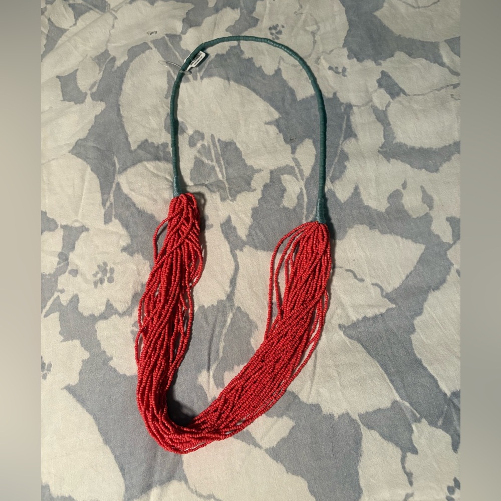 LOFT Red and Green Beaded Necklace